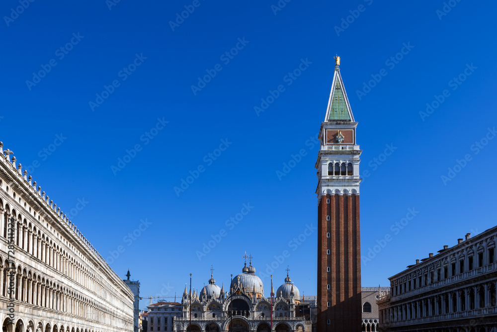 Campanile and Basilica of San Marco - St. Mark on the Famous Square of Venice, Italy