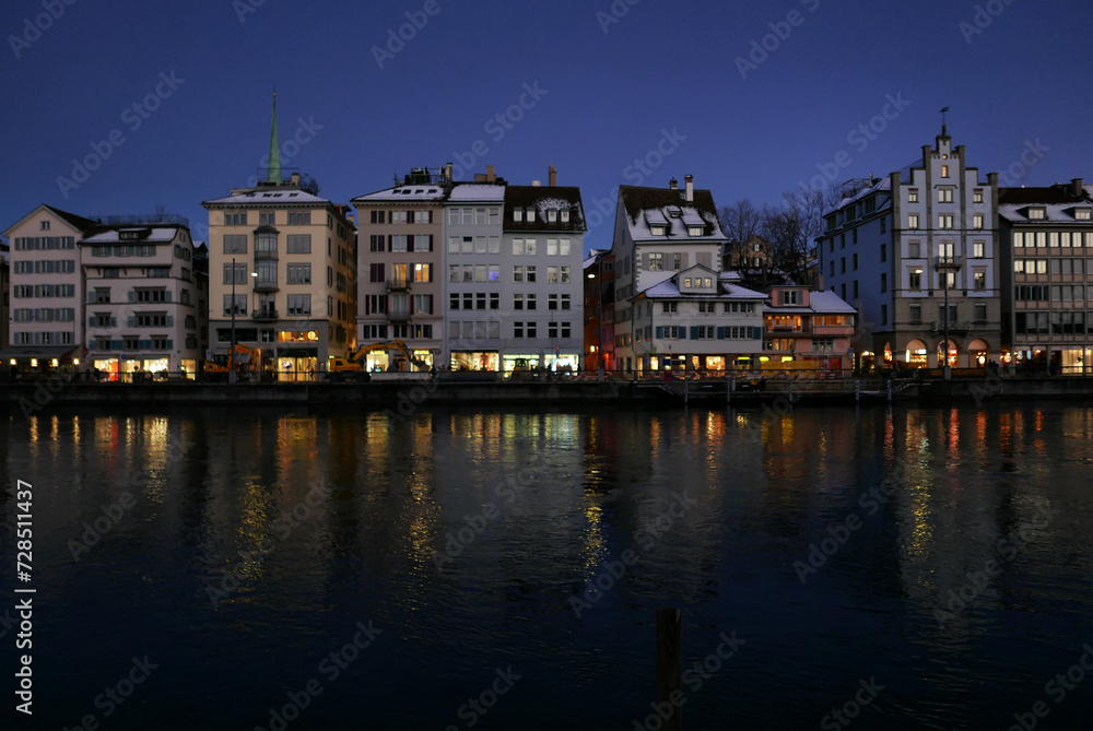 night view of Zurich Switzerland