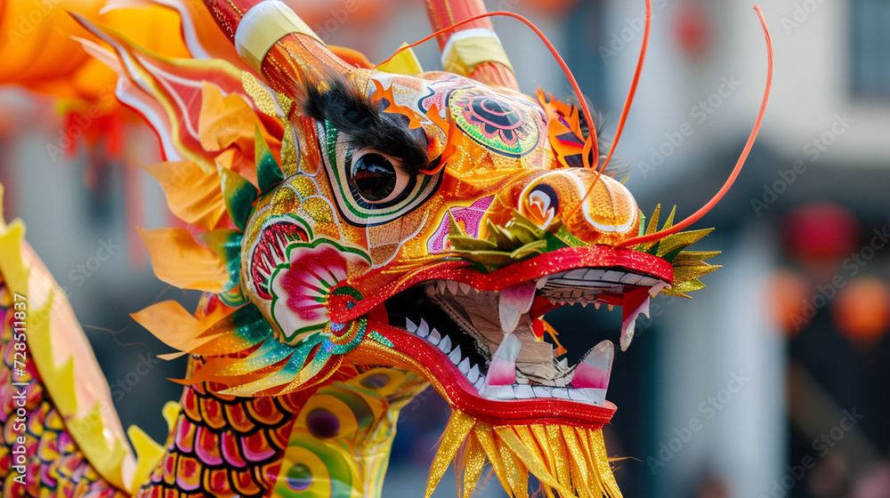 Dragon Float Parade Head - Chinese New Year - Year of the Dragon Dance and Parade Art Concept - Colorful and Vibrant Dragon Float Parade Head - Chinese New Year - Year of the Dragon Dance and Parade Art Concept - Colorful and Vibrant