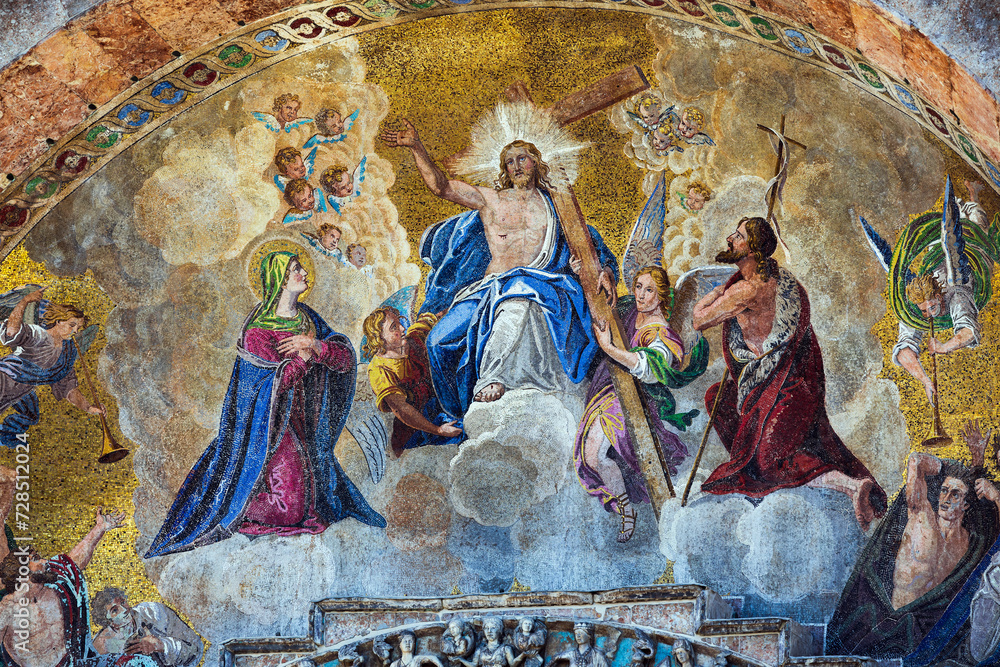 Fresco on Saint Mark Basilica Facade on the Famous Italian Square in Venice