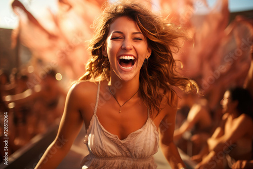 Happy smiling young woman at a music festival