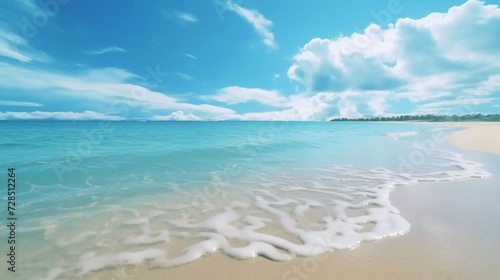 realistic photo Beautiful view on the beach with blue sky and surface on a sunny day. generative ai