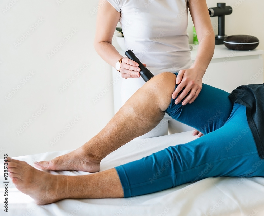 Naklejka premium Massaging the leg in the massage room