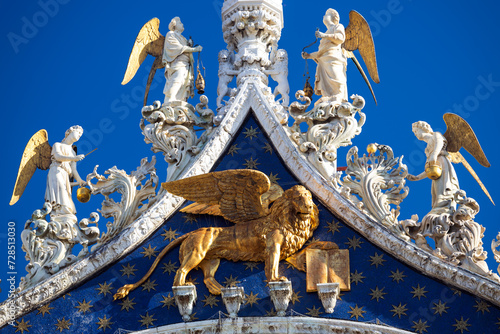 Winged Lion the Symbol of Venice - Ornaments on the Famous San Marco basilica on the Venetian famous Square in Venice