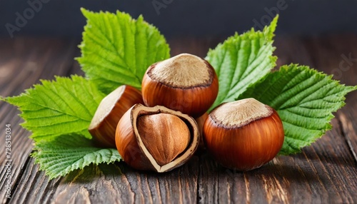 hazelnuts with leaves photo