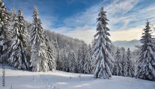 snowy trees in forest beautiful concept for winter nature and forest