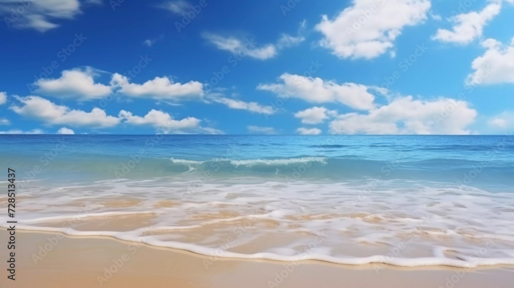 realistic photo Beautiful view on the beach with blue sky and surface on a sunny day. generative ai