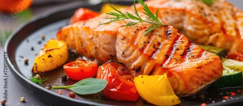 Grilled salmon with fresh vegetables photo