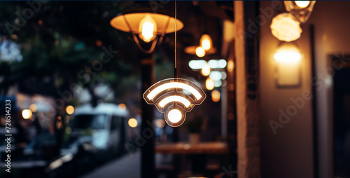 Wifi symbol in coffee shop - vintage filter and soft focus effect © GFX Art