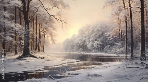 photo realistic Landscape with trees in the snow. generative ai © KBL Sungkid