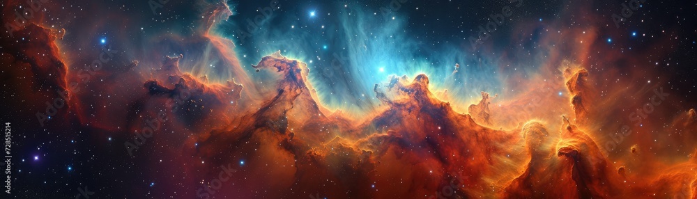 Add a touch of wonder to your home decor with this panoramic photo of a nebula. - obrazy, fototapety, plakaty 
