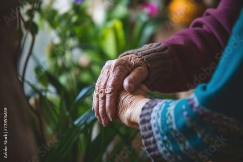 Caregiver assist the senior woman at the house,Elderly Wellness: In-Home Assistance with Caring Touch © AKKA