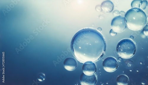 beautiful transparent blue soap bubbles floating in ther white space abstract fun background blue gradient blurred background refreshing of soap suds bubbles water