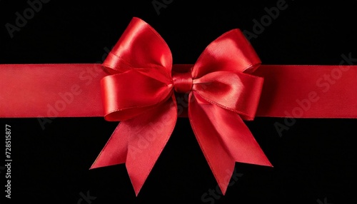a large red ribbon bow in the centre of a long straight piece of ribbon to be used as a birthday or christmas banner border isolated against a transparent background