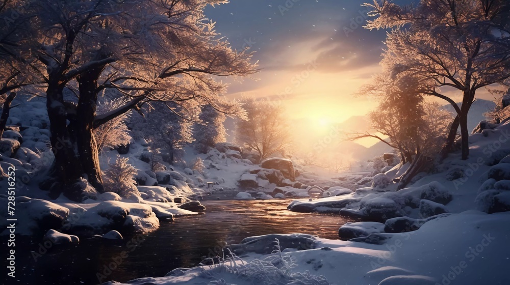 photo realistic Landscape with trees in the snow. generative ai photo realistic Landscape with trees in the snow. generative ai
