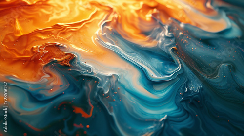 Swirling patterns of saffron and azure come together, crafting an abstract representation of the sun's warm embrace.  photo