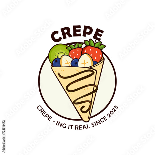 Logo of delicious crepes filled with fresh fruit and chocolate sauce.