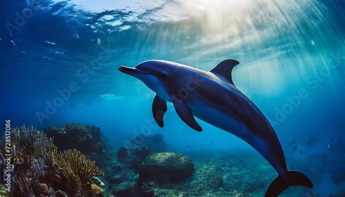 dark blue dolphin underwater world