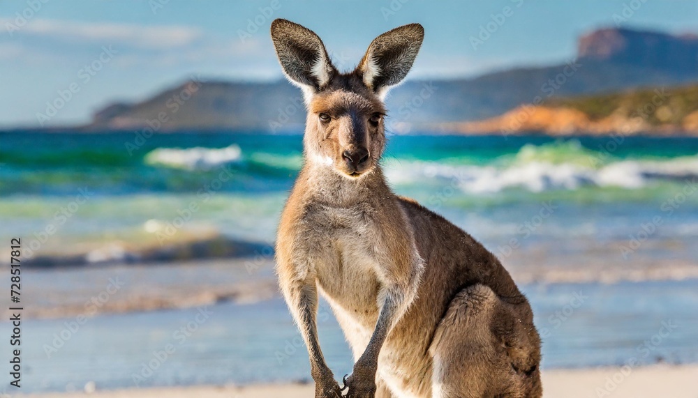 kangaroo at lucky bay in the cape le grand national park - obrazy, fototapety, plakaty 