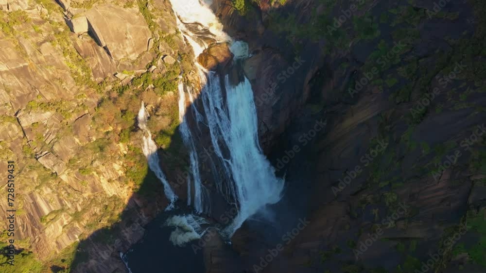 Aerial View Of Ezaro Waterfall During Sunset In Dumbría, A Coruña, Galicia Spain. Aerial View Of Ezaro Waterfall During Sunset In Dumbría, A Coruña, Galicia Spain.