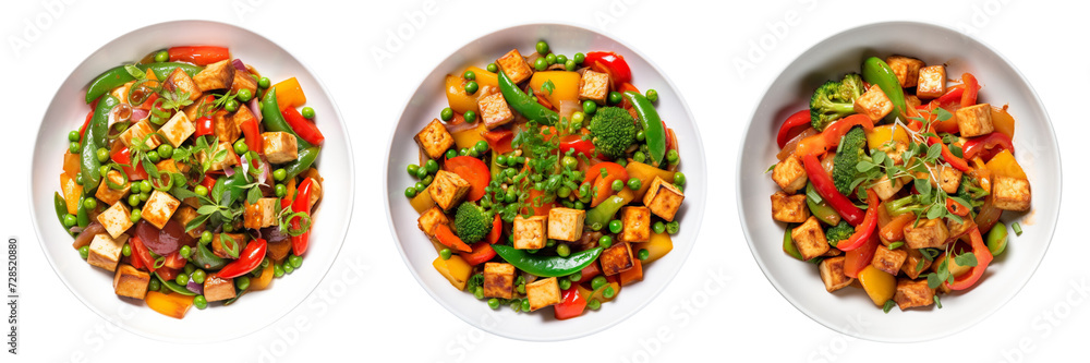 Set of vegetable stir-fry with tofu isolated on a transparent background. Set of vegetable stir-fry with tofu isolated on a transparent background.