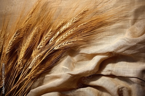 Natural Fibers: Raw Flax Material with Seeds and Sheaf in Sunlight. Growing Demand photo