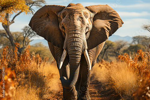 African Elephant Majesty Wildlife Safari in the Savannah, Capturing the Essence of Nature's Giants,Generative Ai