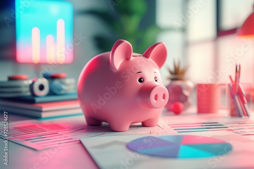 Piggy Bank with Graphs and Charts for Financial Planning