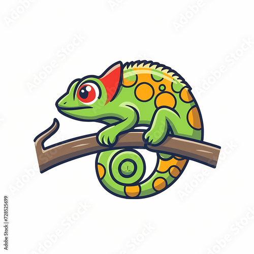 Graphic logo of a vector charming chameleon cartoon, animal nature icon isolated premium.