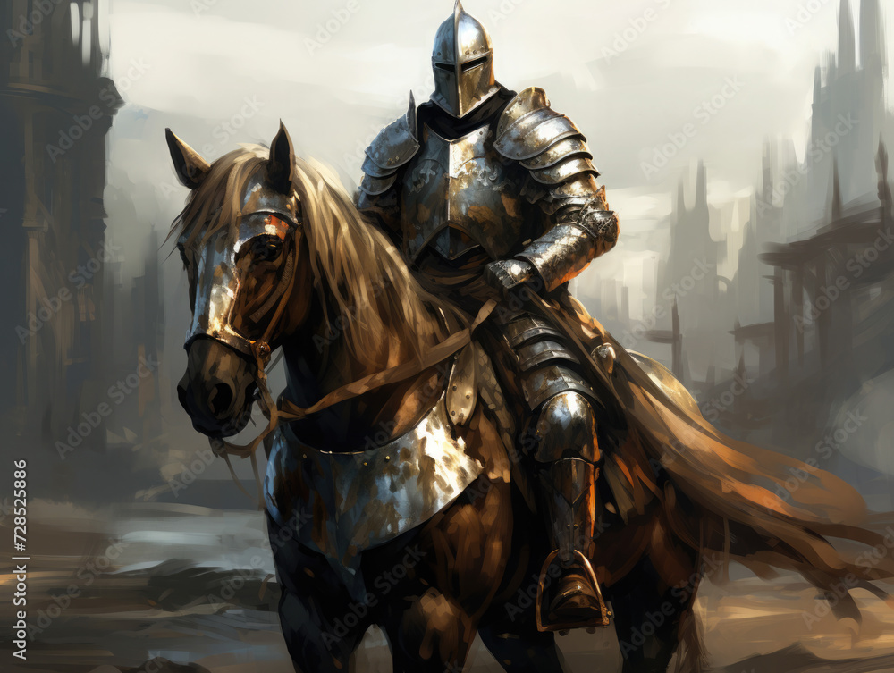 Knight in armor on horseback. Digital art. Knight in armor on horseback. Digital art.