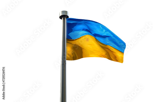 Flag of the Ukraine on the flagpole isolated on white background