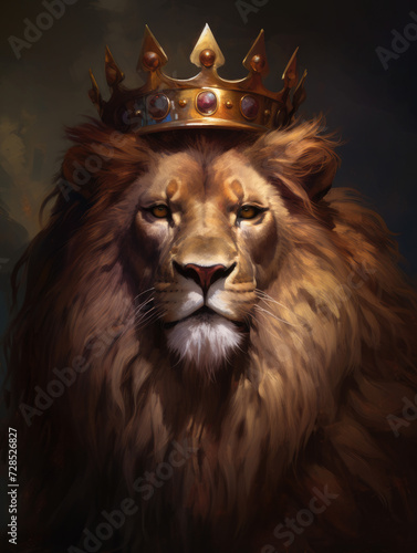 Lion with a crown on his head. Digital art.