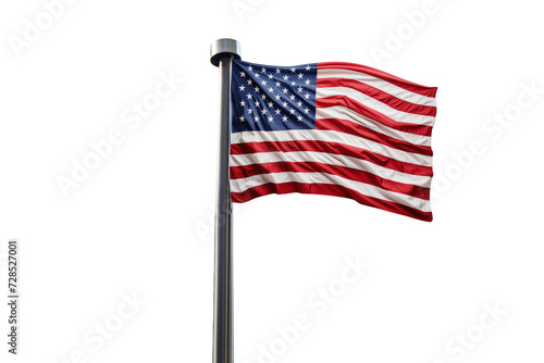 Flag of the United states of America on the flagpole isolated on white background © artjazz