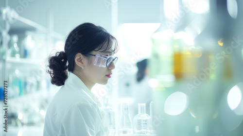A woman in a scientific laboratory  challenging stereotypes by excelling in the field of science