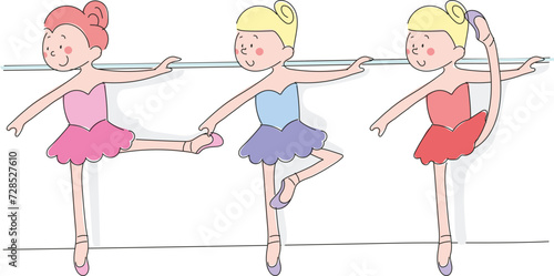 Vector illustration of cute dancing little ballerinas. Prima ballerinas in tutu ballet costumes.