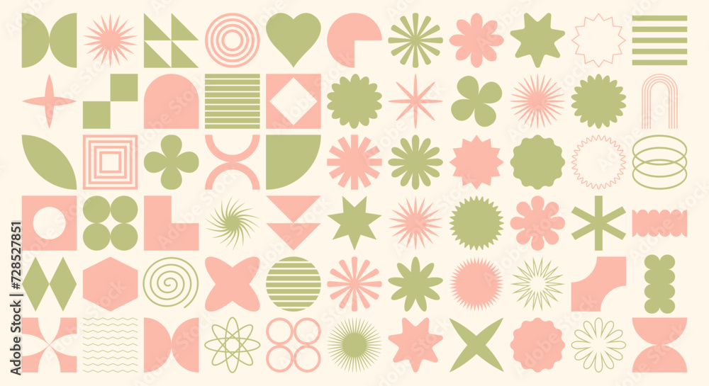 Vector set of brutalist geometric shapes. Trendy abstract minimalist figures, stars, flowers, circles. Modern abstract graphic design elements. Vector set of brutalist geometric shapes. Trendy abstract minimalist figures, stars, flowers, circles. Modern abstract graphic design elements.