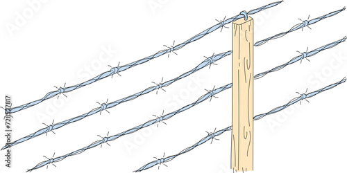 Vector illustration wire barb fence background isolated on white. Protection concept design. Barbed wire.