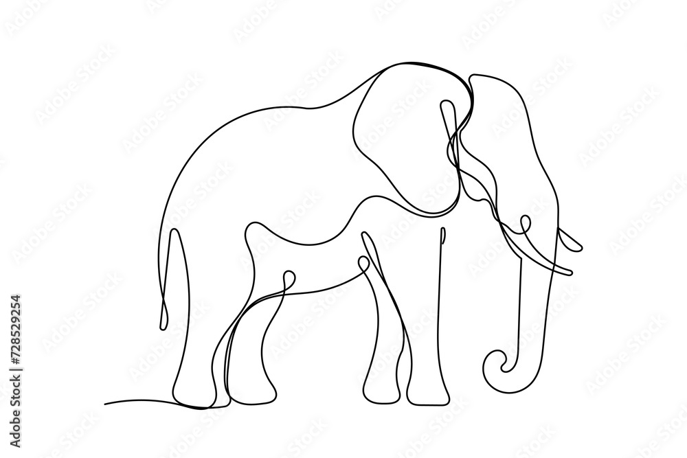 Line Elephant Symbol Silhouette, Doodle Outline One Line Art Elephant Animal Mascot Black Curve Icon. Vector Monoline Safari Animal Elephant Illustration.	
