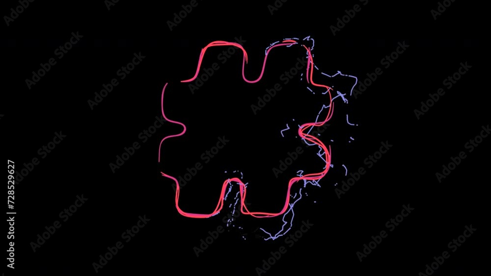 Hash, Numerals, sign made of dynamic bright multicolor neon curves, electric arcs and lightnings on transparent background. Loopable single symbol to build animated alphabet, titles, words, signs etc.