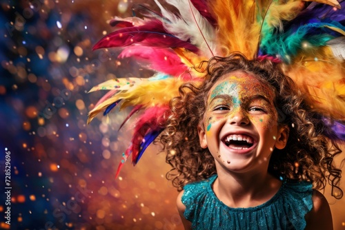 Enfant heureux avec masque pour le Mardi Gras avec confettis