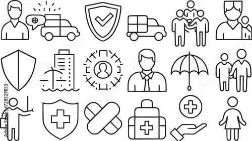 health insurance coverage thin line icon set vector collection.