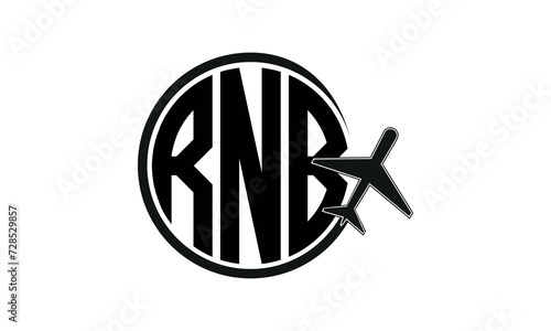 RNB three initial letter circle tour & travel agency logo design vector template. hajj Umrah agency, abstract, wordmark, business, monogram, minimalist, brand, company, flat, tourism agency, tourist