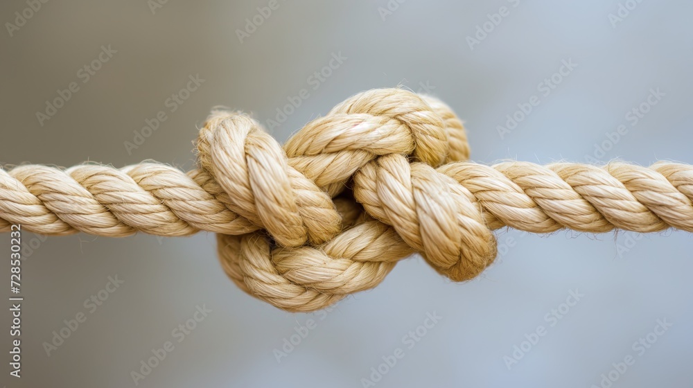 Reef knot or square knot, made of beige durable rope. Reef knot or square knot, made of beige durable rope.