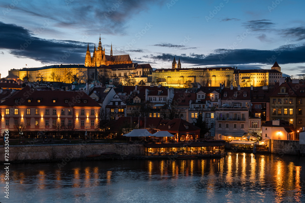 PRAGUE, CZECHIA - MARCH 25, 2023: Prague Castle Hradczany view from Charles Bridge