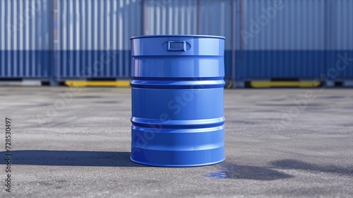 Blue plastic barrel. Generative AI