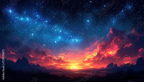 Pixelated Starry Night Sky - Mesmerizing Celestial Art, Digital Stardust, Space Background