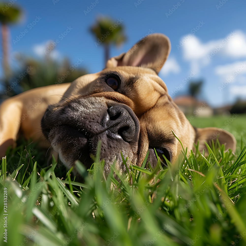 Dog running and playing on the grass