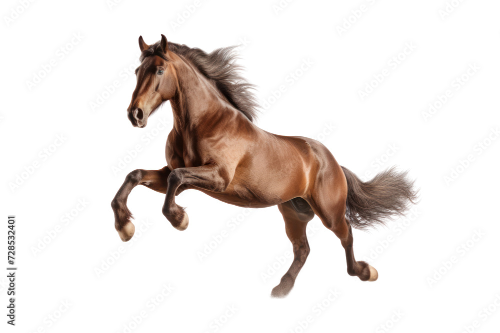 Fototapeta premium Single jumping horse isolated on white transparent background.