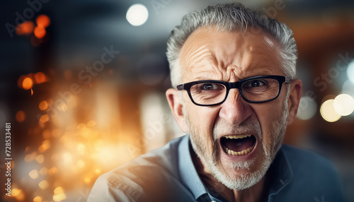 Angry old man yelling in anger, business concept