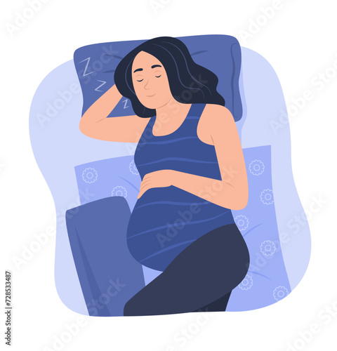 Pregnant Woman Sleeping in Bed Concept Illustration